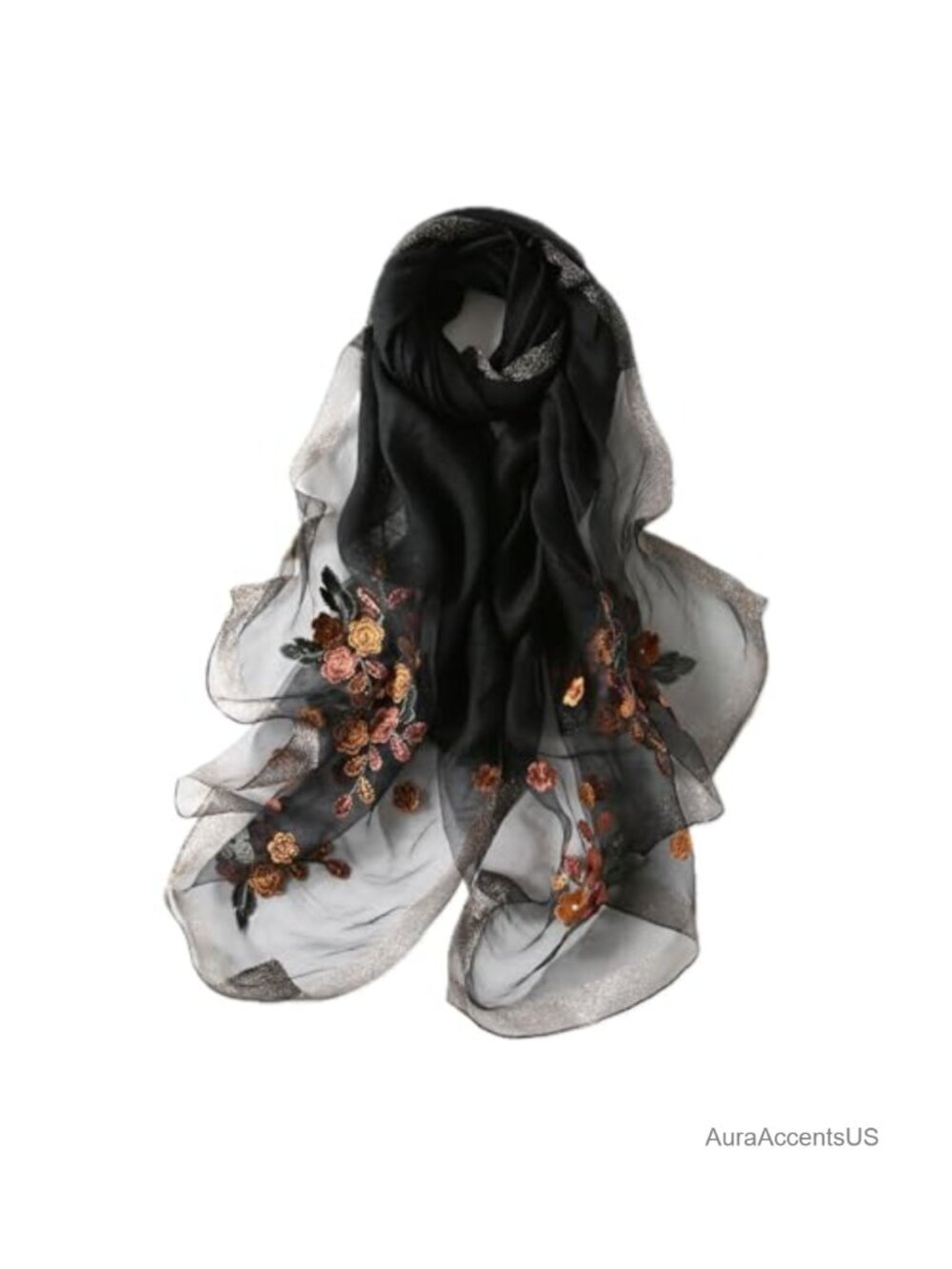 Silk Blend Embroidered Floral Shawl Wrap
